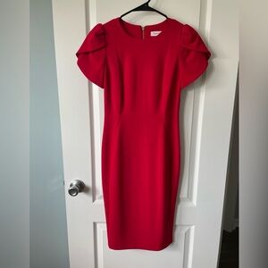 Red Calvin Klein tulip sleeve dress